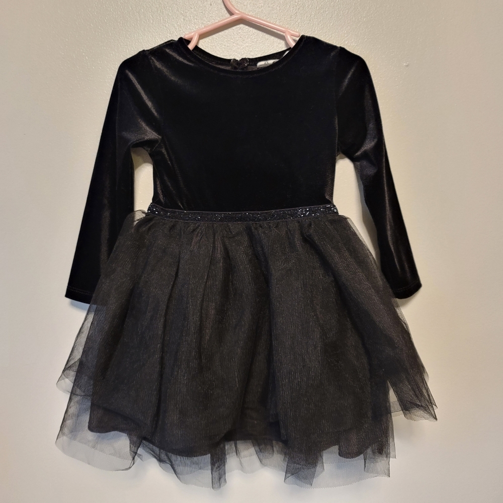 H&M Black Dress Velvet Longsleeve Tulle Skirt Toddler